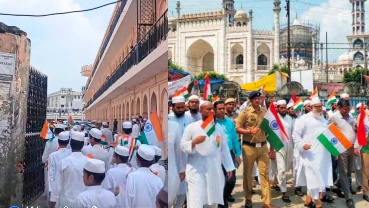 স্বাধীনতা দিবস উপলক্ষে দারুল উলুম দেওবন্দের শিক্ষার্থীদের পতাকা র‍্যালি