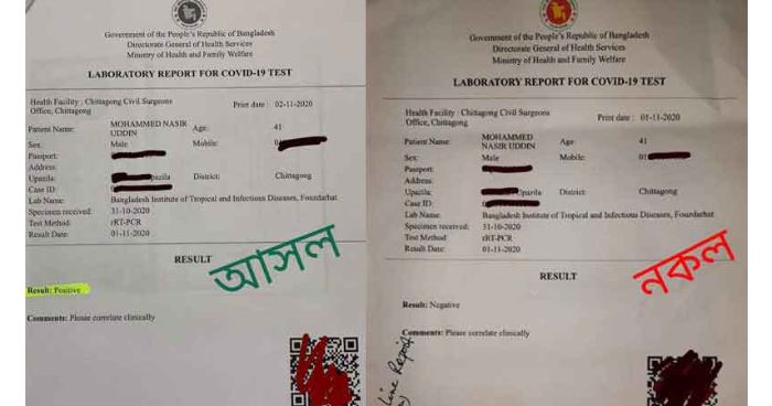 গ্রেপ্তার হলেন করোনা টেস্ট রিপোর্ট জালিয়াতি চক্রের ২ সদস্য