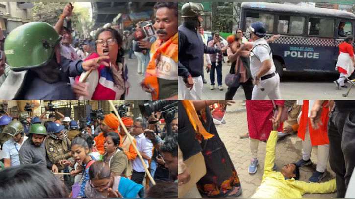 কলকাতায় বাংলাদেশ উপদূতাবাসের বাইরে হিন্দুত্ববাদীদের বিক্ষোভ