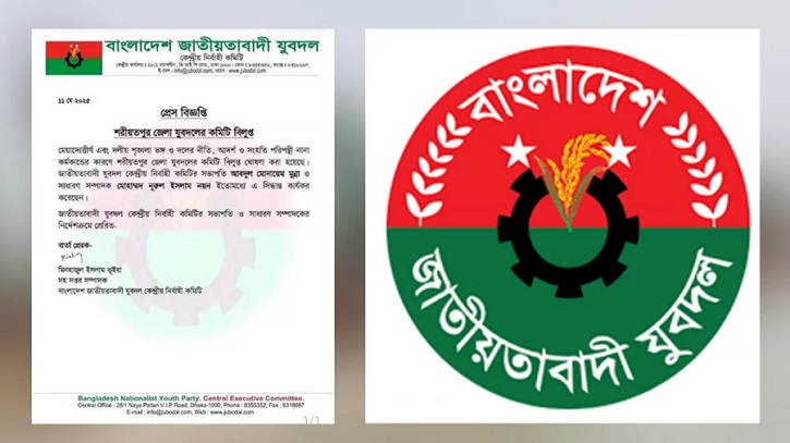মেয়াদোত্তীর্ণ ও শৃঙ্খলা ভঙ্গের অভিযোগে বিলুপ্ত যুবদল কমিটি