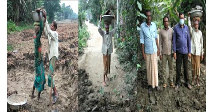 বগুড়া গ্রামবাসীদের  চাঁদার টাকায় রাস্তা সংস্কার হচ্ছে